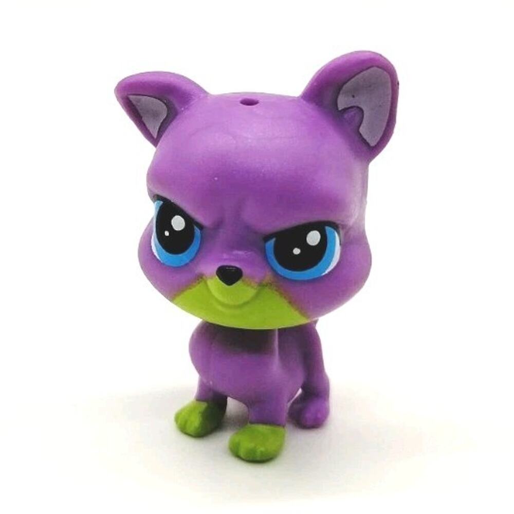 LPS Littlest Pet Shop Purple Dog Figure - Green Paws - 1.25" Tall
